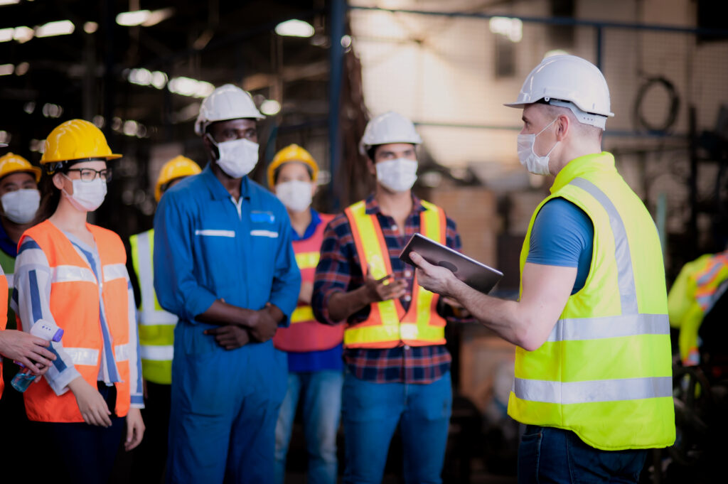 A supervisor is providing training to employees